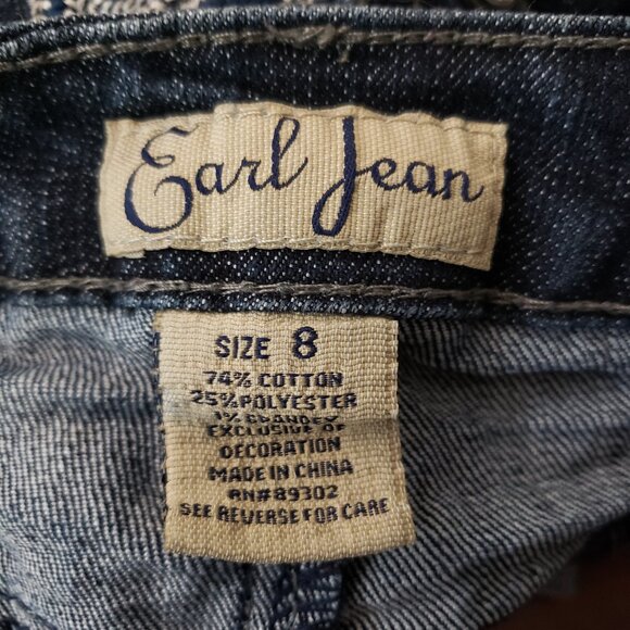 Earl Jean Embellished Jeans Size 8 Dark Blue Denim Capri Cropped Cuffed - Picture 6 of 8